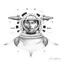 astronaught and conquistador standing back to back tattoo design idea