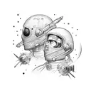 astronaught and conquistador standing back to back tattoo design idea
