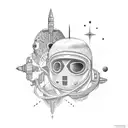 astronaught and conquistador standing back to back tattoo design idea