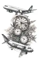 Full sleeve: Lebanon, airplane, clock showing the time 1:15, hard work, family, strength, power, resilience, christian tattoo design idea