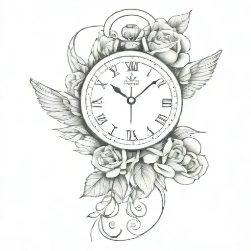 reloj del tiempo con alas rosas y color tattoo design idea