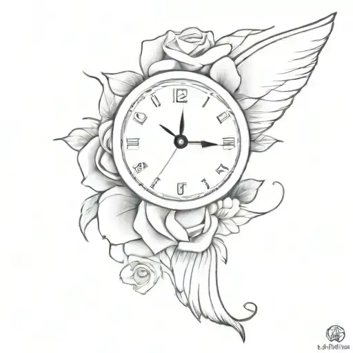reloj del tiempo con alas rosas y color tattoo design idea
