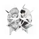 A tattoo of a collage of your favorite Stray Kids and Ateez album covers, blended together in a unique and artistic way tattoo design idea