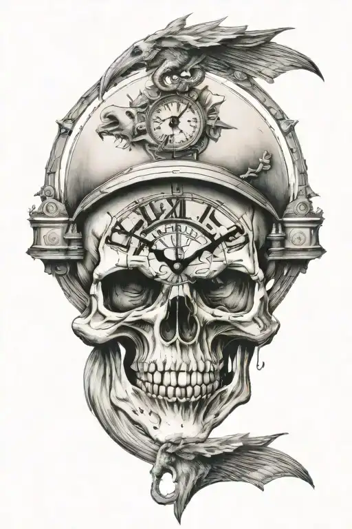 skull wolf clock hands tattoo design idea