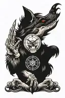 skull wolf clock hands tattoo design idea