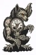skull wolf clock hands tattoo design idea