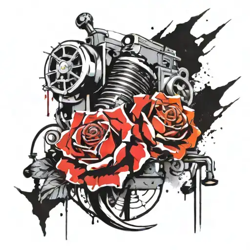 turbo and roses intertwined tattoo design idea