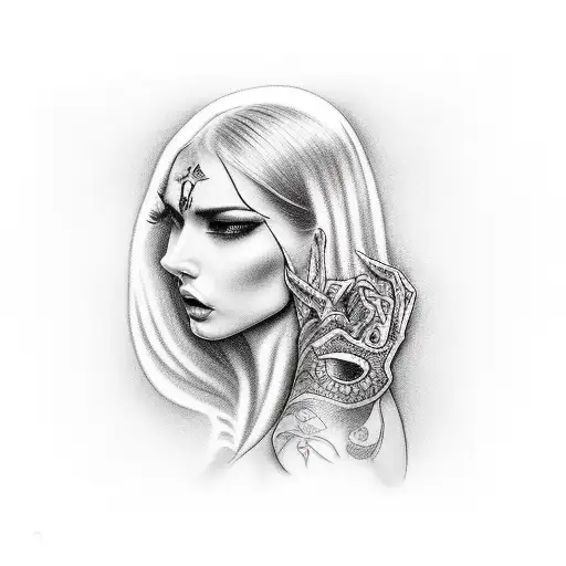 a BDSM woman enjoying sexually and a man's hand choking her tattoo design idea