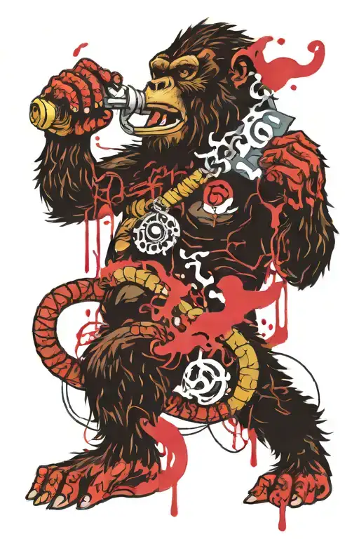 King Kong in jewelry smoking hookah tattoo design idea