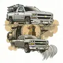 a water tower in the background with a new chevy silverado in the foreground taken from a low angle tattoo design idea