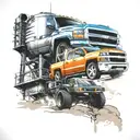 a water tower in the background with a new chevy silverado in the foreground taken from a low angle tattoo design idea