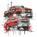 a water tower in the background with a new chevy silverado in the foreground face-on, taken from a low angle  tattoo design idea