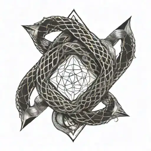 geometric blending gnostic symbol intertwined, snakes mythical  tattoo design idea