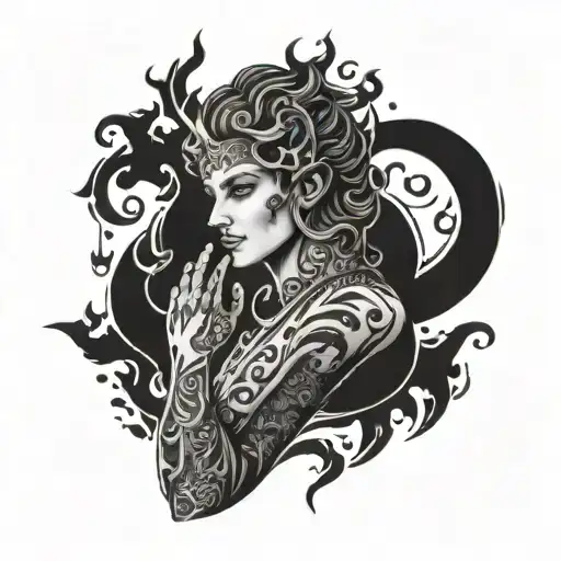 Mythology fire and finger tattoo design idea