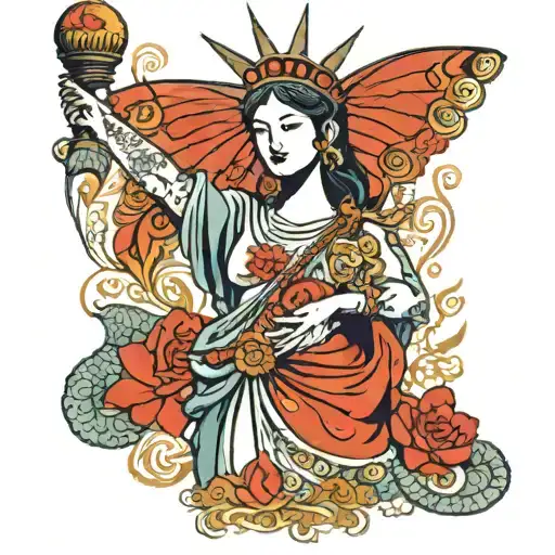 Statue of Liberty in Saree with henna tattoo design idea