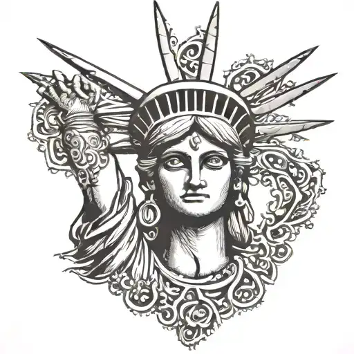 Statue of Liberty South indian nosering and henna tattoo design idea