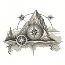 A dynamic tattoo design combining elements of a nautical map with a mountain range featuring a compass rose  tattoo design idea