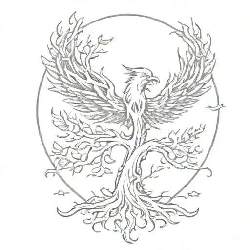 simple tree of knowledge with phoenix rising tattoo design idea