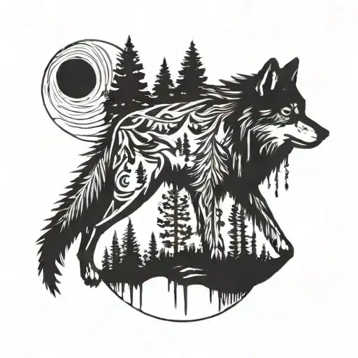 wolf and woods tattoo design idea