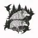 wolf and woods tattoo design idea