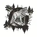 wolf and woods tattoo design idea