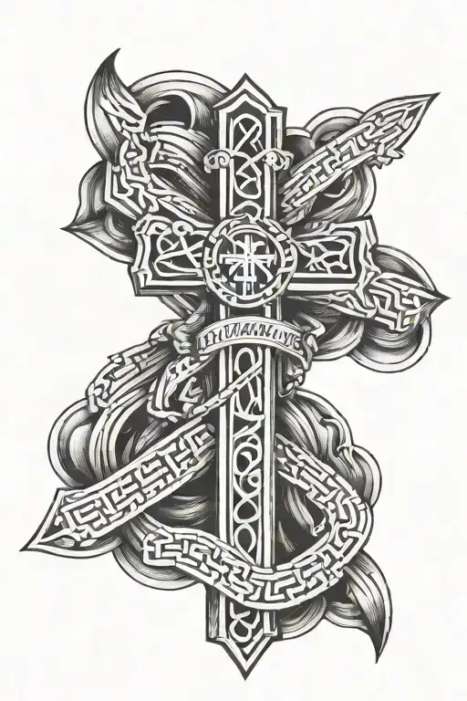 cross with roman numeral bands tattoo design idea