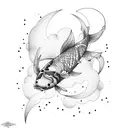 koi fish with arrow moon moth tattoo design idea