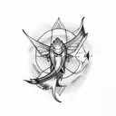 koi fish with arrow moon moth tattoo design idea