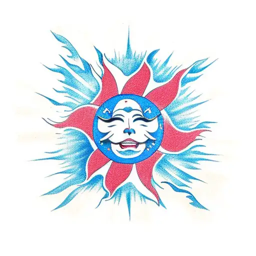 the sun in the Uruguay flag in a Japanese style with the ocean waves tattoo design idea