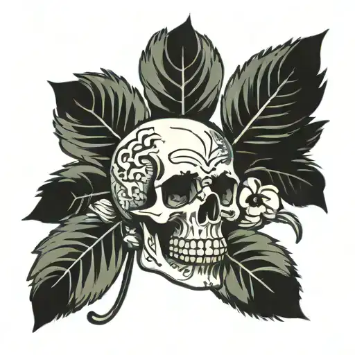 basil pot and skull tattoo design idea