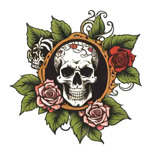 basil pot and skull surrounded tattoo design idea