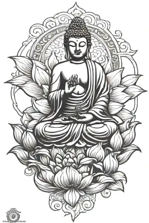 buddha sitting on lotus flower blooming tattoo design idea