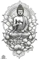 buddha sitting on lotus flower blooming tattoo design idea