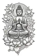 buddha sitting on lotus flower blooming tattoo design idea