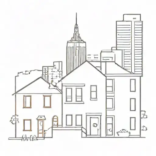 house with NYC skyline as roof tattoo design idea
