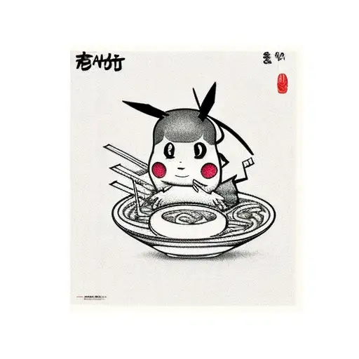  pikachu looking at a bowl of ramen tattoo design idea