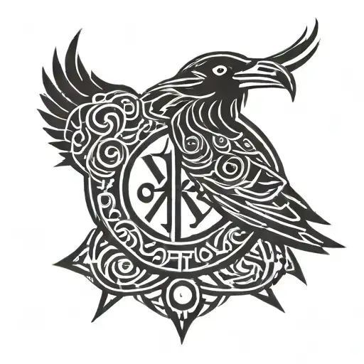 viking runes of protection and raven tattoo design idea