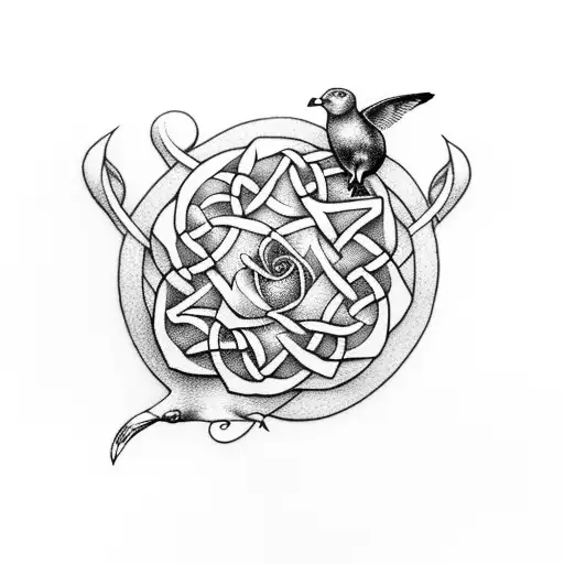 Celtic. gray seal. seagull carrying a rose. "Sláinte angus saoirse" tattoo design idea