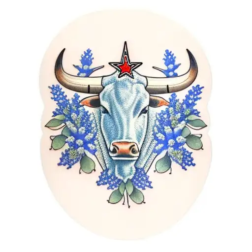 bluebonnets and longhorn tattoo design idea