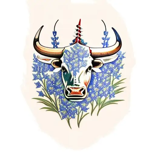 bluebonnets and longhorn tattoo design idea