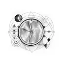 A time machine surrounded by mysterious symbols tattoo design idea