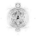 A time machine surrounded by mysterious symbols tattoo design idea