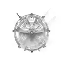 A time machine surrounded by mysterious symbols tattoo design idea