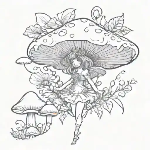 trippy mushroom fairy tattoo design idea