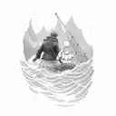 grandmother looking down guiding grandson through stormy seas and mountains tattoo design idea