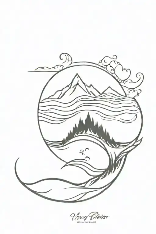 wave Harry Potter yoga nature travel tattoo design idea