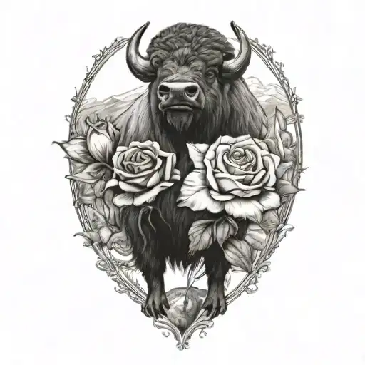 a buffalo and a otter holding a rose tattoo design idea
