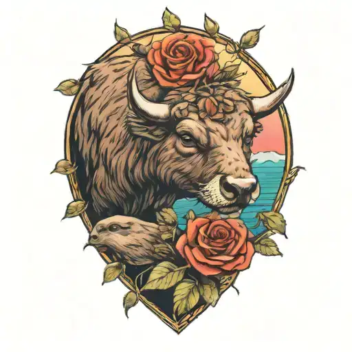 Buffalo Giving A Rose To An Otter tattoo design idea