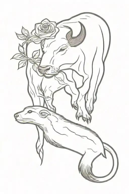 buffalo giving a rose to an otter tattoo design idea