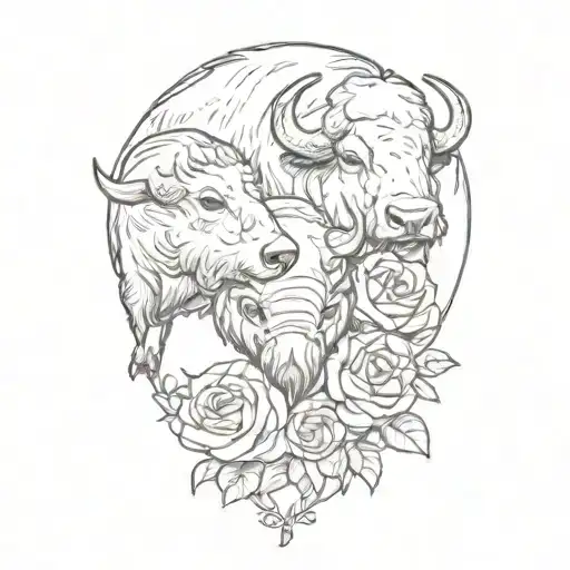a buffalo and otter holding a rose tattoo design idea